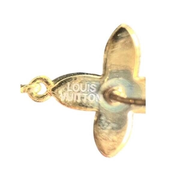 Louis Vuitton Gold LV Monogram Flower Crystal Dangle Drop Earrings (LVXX010) - Picture 5 of 6